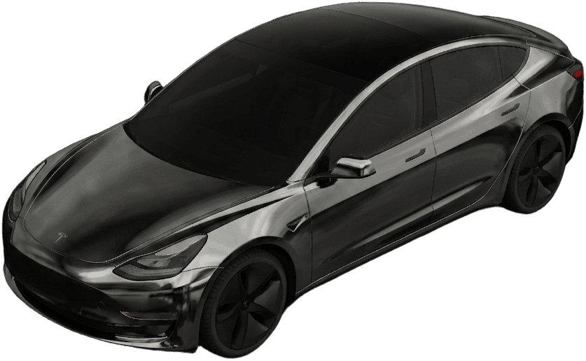 A graphite chrome AI wrap concept rendered on an electric sedan