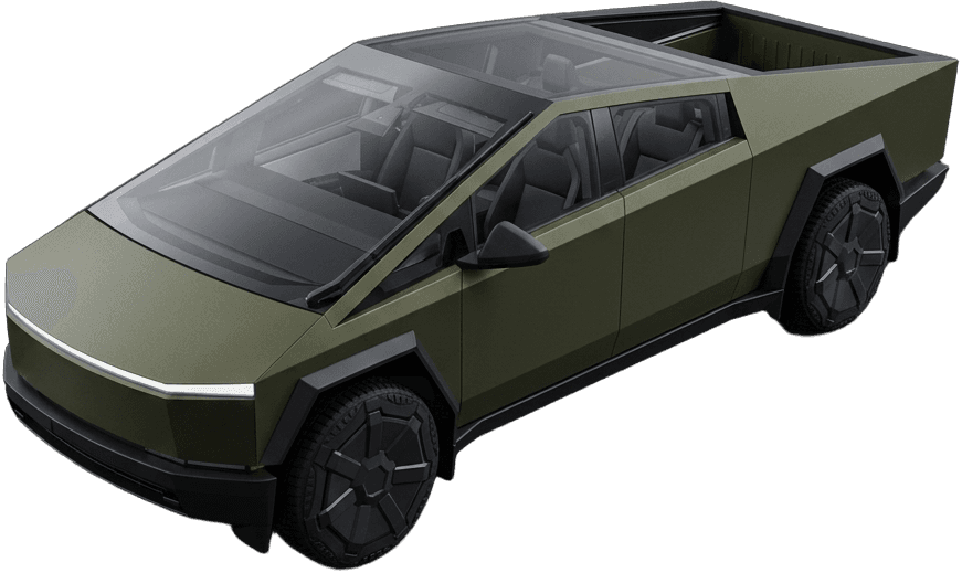 A matte military-green AI wrap concept rendered on an angular electric truck