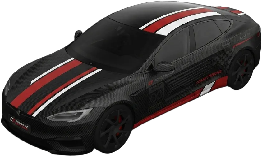 AI-rendered forged carbon wrap concept with a red and white racing livery
