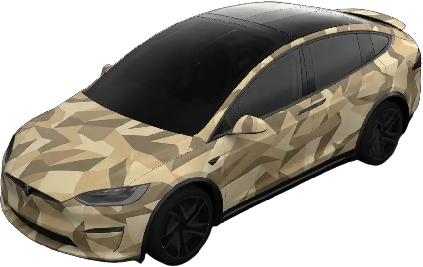 AI-rendered matte desert multi-cam wrap concept on an electric truck