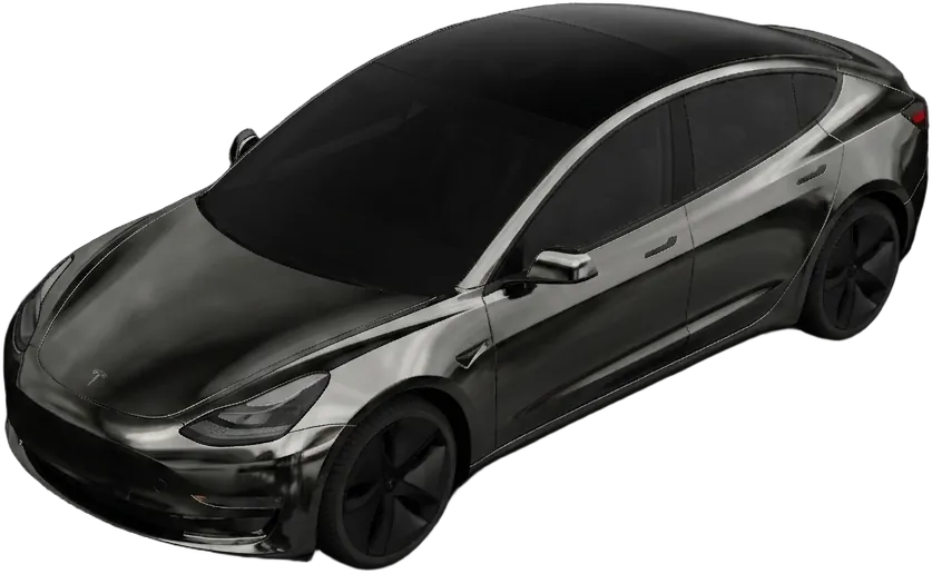 A graphite chrome AI wrap concept rendered on an electric sedan